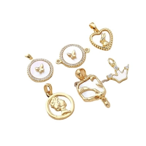 Selection of 14k gold-filled pendants with natural shell inlays in diverse shapes