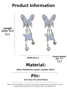 Detailed size specifications for lace butterfly earrings with 12.5cm tassel length