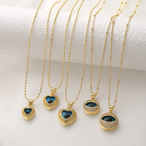 18k gold plated heart and round evil eye necklaces with cubic zirconia and beads