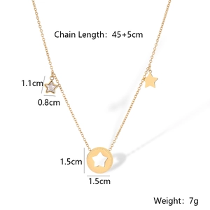 Detail view of gold star pendant necklace with chain length 45+5cm and weight 7g