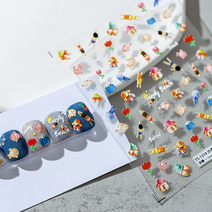 Summer Beach Ocean 5D Embossed Nail Stickers 3D Relief Self Adhesive DIY Manicure Art Decoration Accessories
