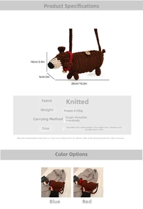 Größentabelle mit Maßen für die gestrickte Dackel-Umhängetasche für Kinder