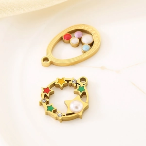 18K gold plated DIY jewelry charms featuring star pendants with pearls and enamel inlay
