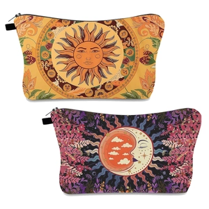 Polyester Waterproof Makeup Bag Zippered Travel Toiletry Organizer Portable Handbag For Women Multipurpose Boho Pouch