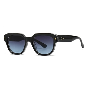 Retro Sechseckige Sonnenbrille in Schwarz mit blauem Farbverlauf und Goldstern-Deko