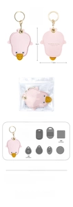 Pink duck leather key fob cover showing compatible card sizes for ID cards