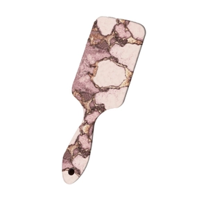 Pink marble pattern paddle hair brush with long handle on white background