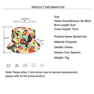 Unisex reversible bucket hat with colorful tie-dye print, polyester sun cap 56-58cm