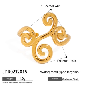 Detailed size specifications for a gold spiral stainless steel hollow adjustable ring