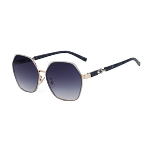 Fashionable polygon metal frame sunglasses with gradient purple lenses and marble temples