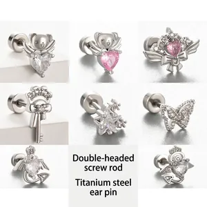 Orecchini A Lobo In Zirconia Cubica Con Perno In Acciaio Al Titanio Cuore Koala Stella Farfalla Piercing Gioielli