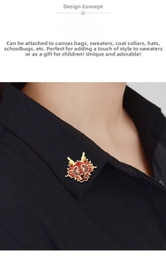 Detailed view of a Chinese style dragon head brooch pinned on a dark suit collar