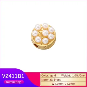 Elegant gold brass sunflower bead with white pearl inlays for DIY jewelry making