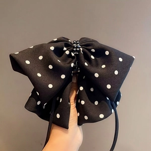 Polka Dot Bow Hair Claw Clip Large Fabric Ponytail Holder Elegant Korean Style Sweet Hair Accessories For Women