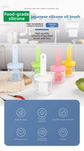 Detail of colorful food-grade silicone oil brushes with heat-resistant bottle dispensers