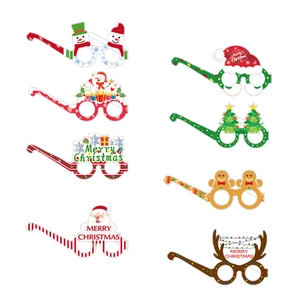Set of 8 colorful paper Christmas glasses featuring Santa, reindeer, and snowman designs
