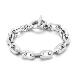 Bracciale a maglie rettangolari in acciaio al titanio argento con chiusura a ginocchiera