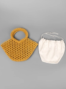 Handgefertigte gelbe Perlen-Handtasche mit Kordelzug-Innentasche für den Strandurlaub