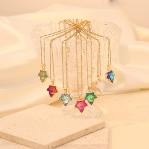 Maple Leaf Pendant Necklace Stainless Steel Colorful Crystal Glass Graduated Fashion Trendy Elegant Jewelry For Women