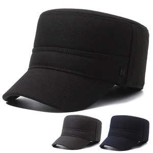 Winter Cadet Cap Herren Warm Fleece Gefüttert Wolle Flache Mütze Mit Ohrenklappen Winddicht Militär Verstellbar
