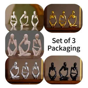 Set of 3 minimalist Nordic thinker statues in gold, silver, black, white, and sandstone finishes