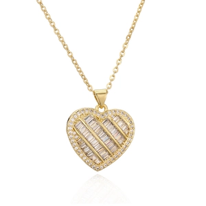 Gold heart pendant necklace with micro-pave zircons on a delicate O-chain link
