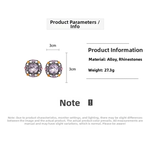Detailed technical drawing of vintage square stud earrings with purple stones and size specs