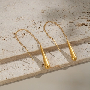 Boucles d'oreilles élégantes en acier inoxydable doré à l'or 18 carats avec pampilles
