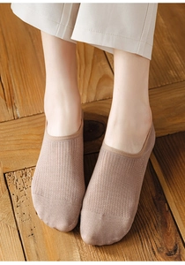 Macro view of breathable light brown mesh low-cut socks with fine vertical knit texture