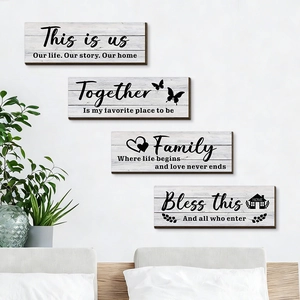 Farmhouse 4-piece wall decor set featuring rustic wooden signs with black art typography