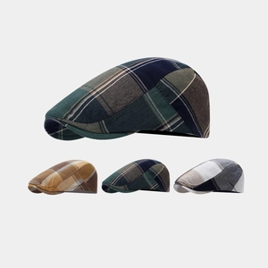 Vintage Plaid Flat Cap Retro British Style Patchwork Cotton Ivy Newsboy Hat For Men Women