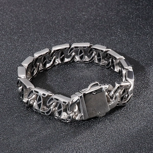 Men's retro punk style thick silver stainless steel chain bracelet with folding clasp