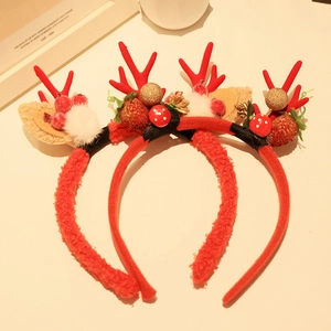 Christmas reindeer antler hair clips with mink fur and sequin berry holiday decorations
