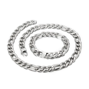 Silver 3:1 NK Cuban link titanium steel necklace and bracelet set for men