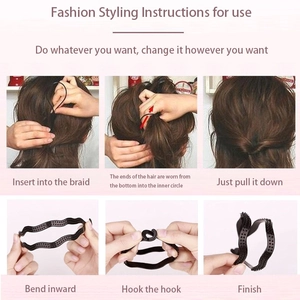 Styling instructions for flexible black hair braiding tool with non-slip texture and hooks