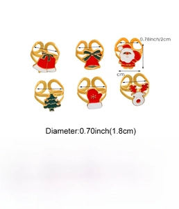 Detailed size specifications for 6-piece Christmas elk and tree ring set in gold finish