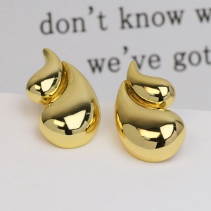 Elegant 18K gold-plated double teardrop brass earrings with a high-polish finish