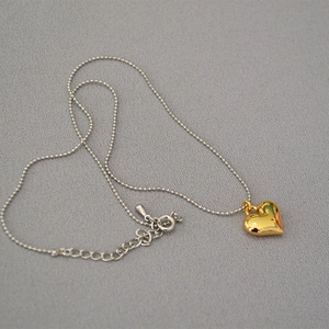 Minimalist gold heart pendant on silver bead chain necklace for women fashion