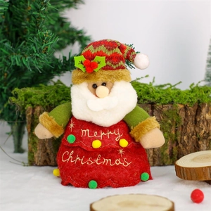 Handcrafted Christmas Santa plush gift bag with Merry Christmas embroidery and fuzzy balls