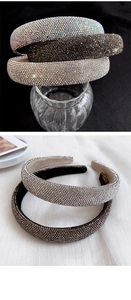 Macro detail of rhinestone encrusted headbands in iridescent silver and charcoal grey