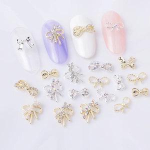 3D alloy bowknot nail charms set with rhinestones and pearls for DIY nail art decoration