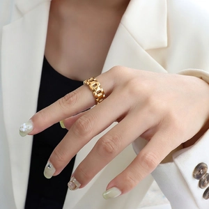 Watch Chain Ring For Women Titanium Steel 18K Gold Plated Chunky Tank Link Band Industrial Minimalist Jewelry Accessory