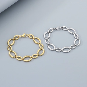 Minimalist geometric stainless steel oval link bracelets in gold and silver finishes