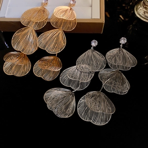 Hollow Layered Petal Dangle Earrings Alloy Rhinestone With 925 Sterling Silver Earring Post Statement Long Tassel