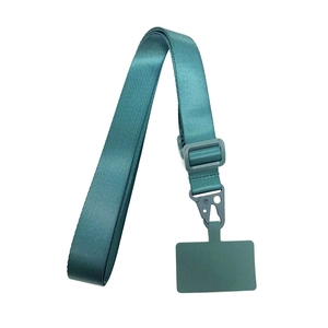 Universal dark green nylon phone lanyard with adjustable strap and durable metal clip
