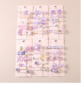 Lot détaillé de barrettes mignonnes violettes et roses avec ours en résine et perles