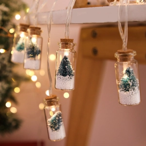 Christmas LED String Lights Glass Wish Bottle Miniature Tree Snow Warm Light Battery Powered Holiday Party Decoration