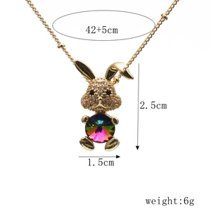 Detailed size specifications for the gold rabbit pendant necklace with colored gemstone