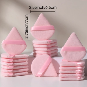 Set de borlas de polvo rosa con cinta, herramientas de maquillaje de algodón 7x6,5 cm