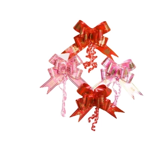 Wedding car decoration red and pink ribbon pull bows with gold double happiness pattern